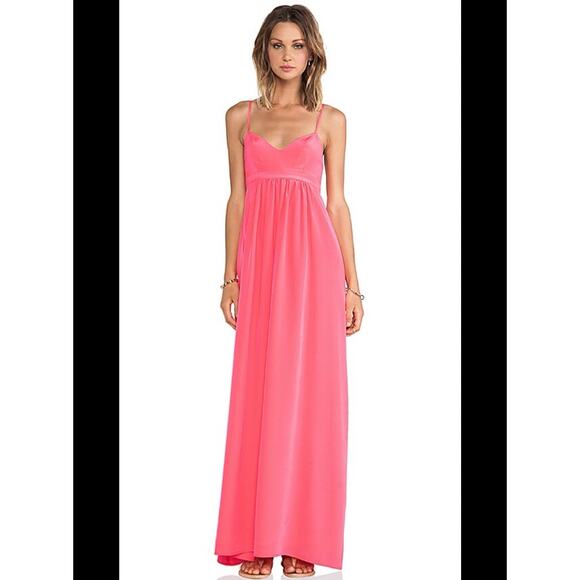 Amanda Uprichard Salmon Maxi Silk Dresss Size l - Picture 1 of 15